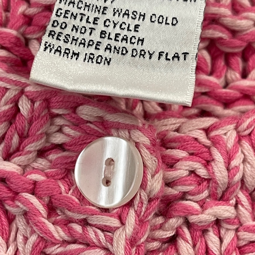 Talbots Vintage Barbie Pink Hand Knit Button Front Chunky Cardigan Sweater - Picture 5 of 5